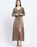 Madame Cowl Neck Golden Satin Maxi Dress