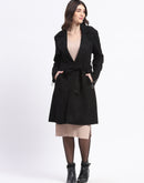 Madame Metal Zip Raw Edge Detailed Solid Black Trench Coat