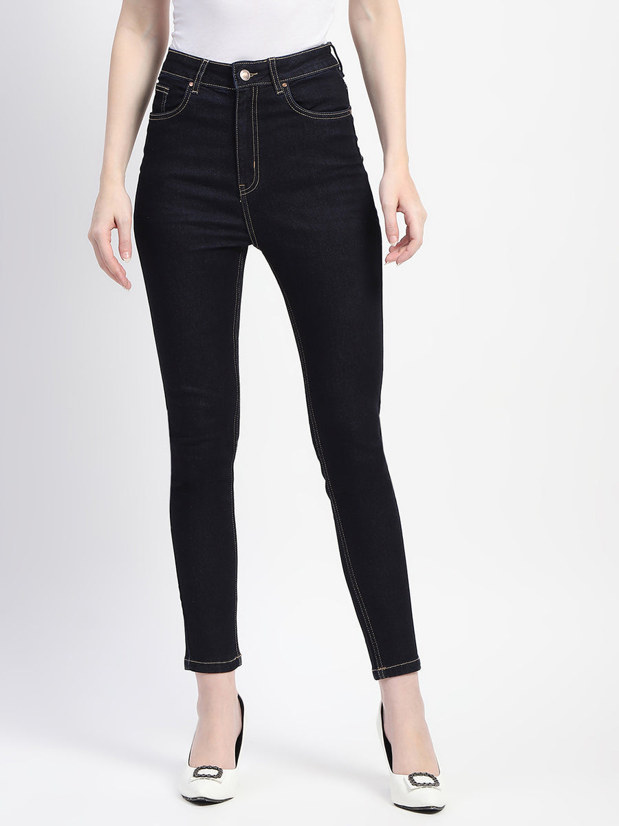 Madame Solid Dark Blue Skinny Fit Cotton Denim