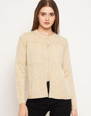 Madame Women Self Design Beige Cardigans