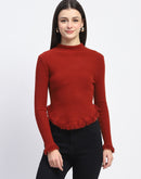 Madame Fur Cuffs and Hem Rust Red Sweater