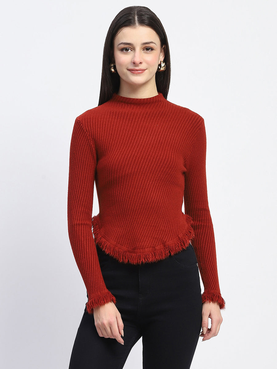 Madame Fur Cuffs and Hem Rust Red Sweater