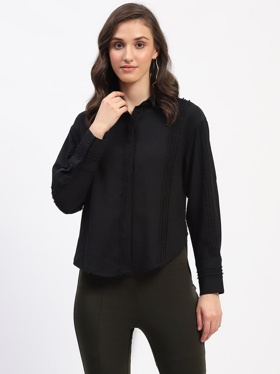 Madame Frayed Detailing Collared Cuff Sleeve Shirt