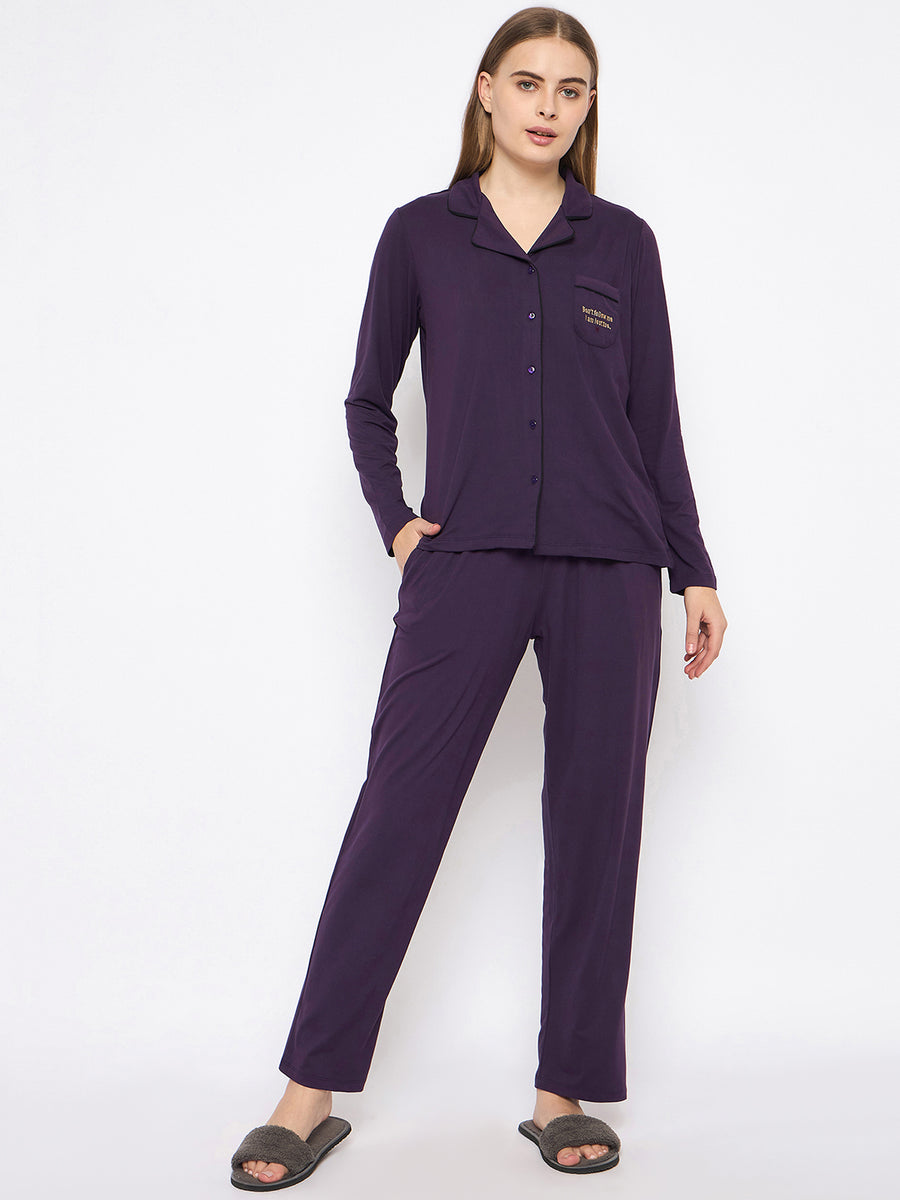 mSECRET Open Front Contrast Bonning Deep Purple Night Suit