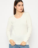 Madame Round Neck Ribbed Cuff Off White Sweater