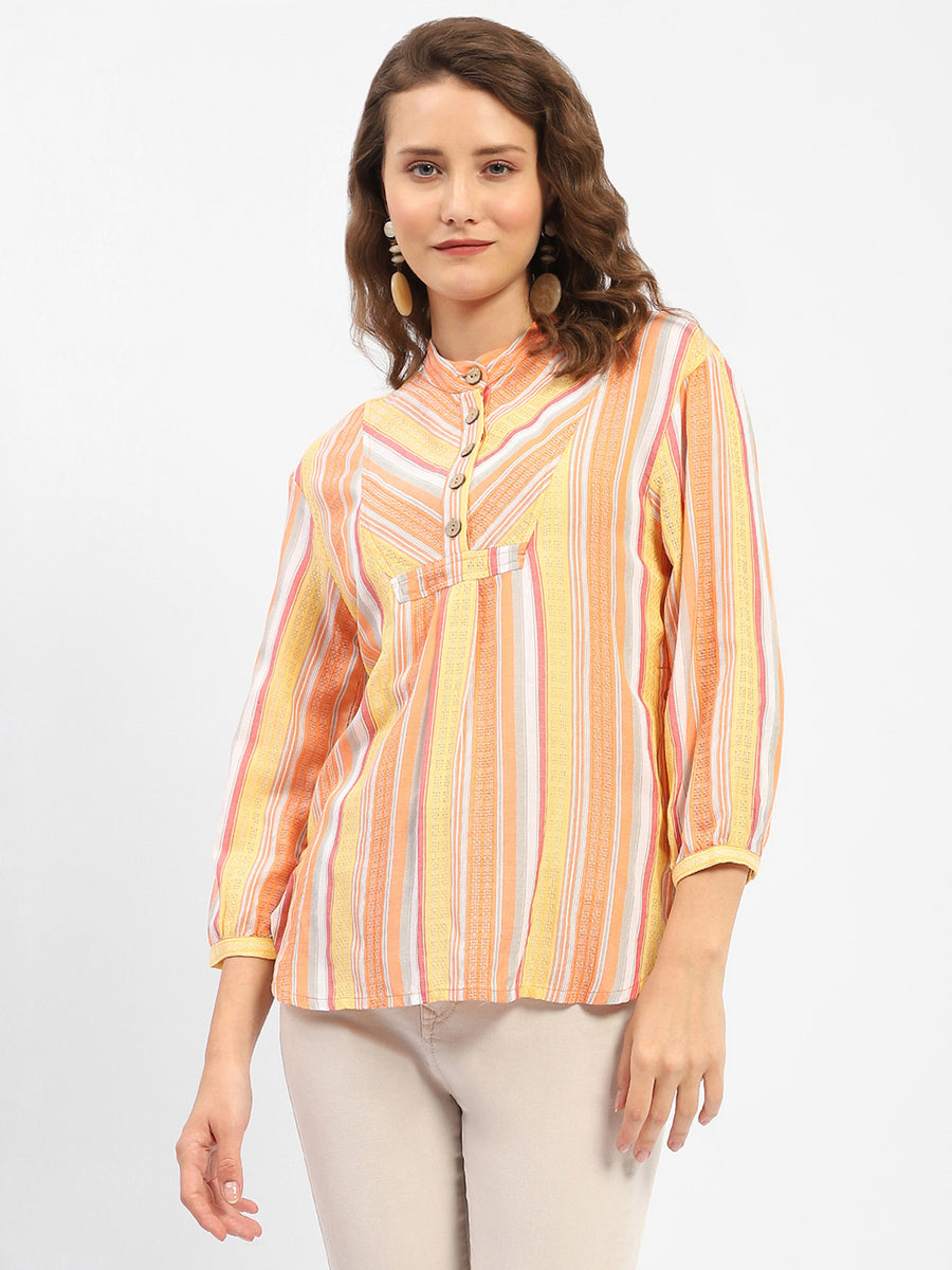 Madame Mandarin Collar Modal Cotton Striped Shirt