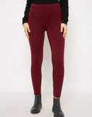 Madame Skinny Fit Solid Maroon Tights