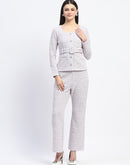 Madame Knitted Buttoned and Belted Top and Bottom Lavender Co-ord Set