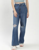 Madame Shanaya Kapoor High-Waisted Flared Ripped Mid Blue Jeans