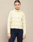 Madame Chequered Full Sleeve Pink Sweater