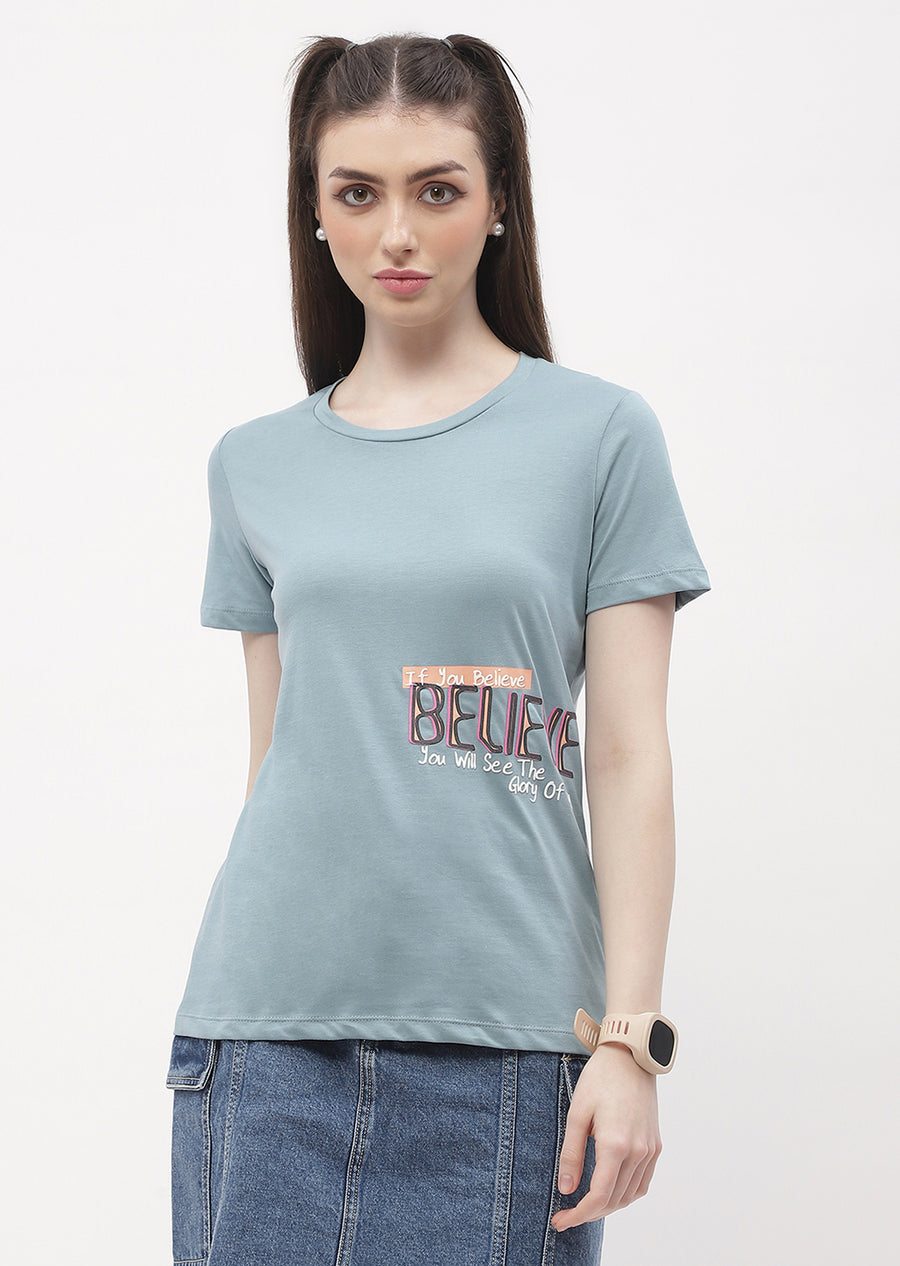 Madame Typography Powder Blue Regular T-Shirt