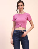 Camla Barcelona Tie Detail Rose Crew Neck T-shirt