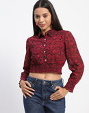 Madame Cinch Waist Marble Print Hot Pink Crop Shirt