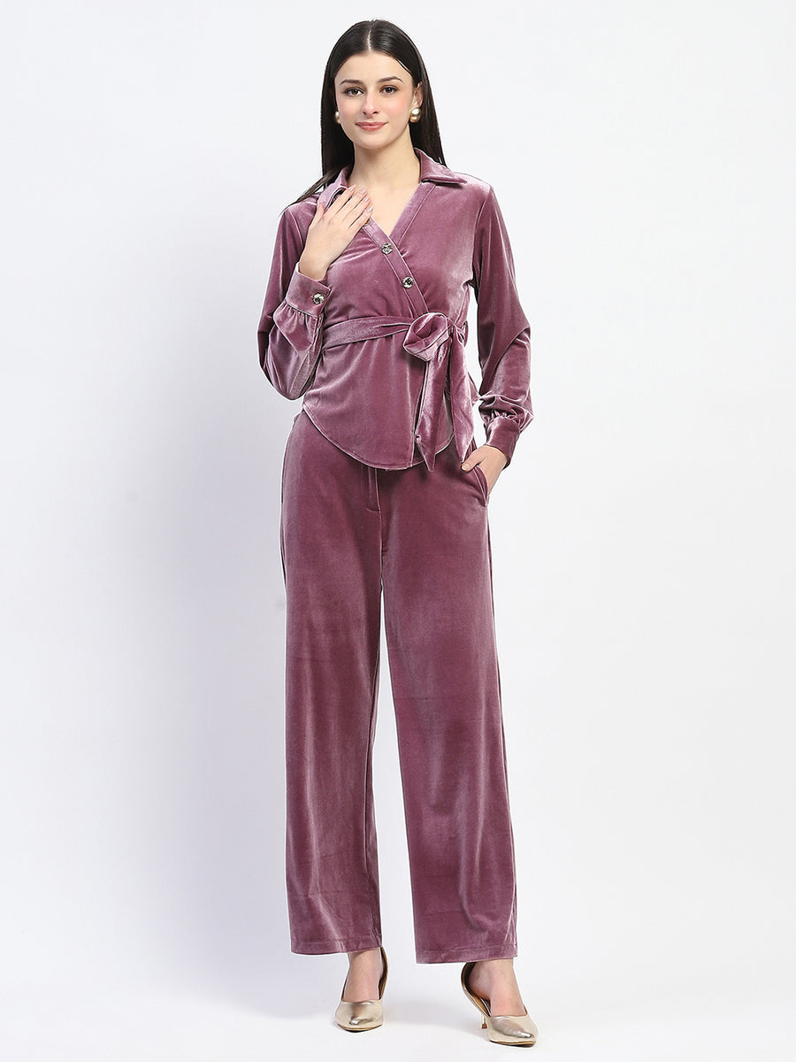 Madame Collared Asymmetric Hem Velvet Co-ord Set