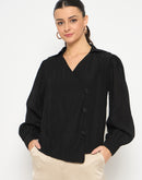 Madame Black Asymmetrical Hemline Rayon Blend Shirt