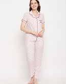 mSECRET Pink Star Printed  Lapel Collared Nightsuit