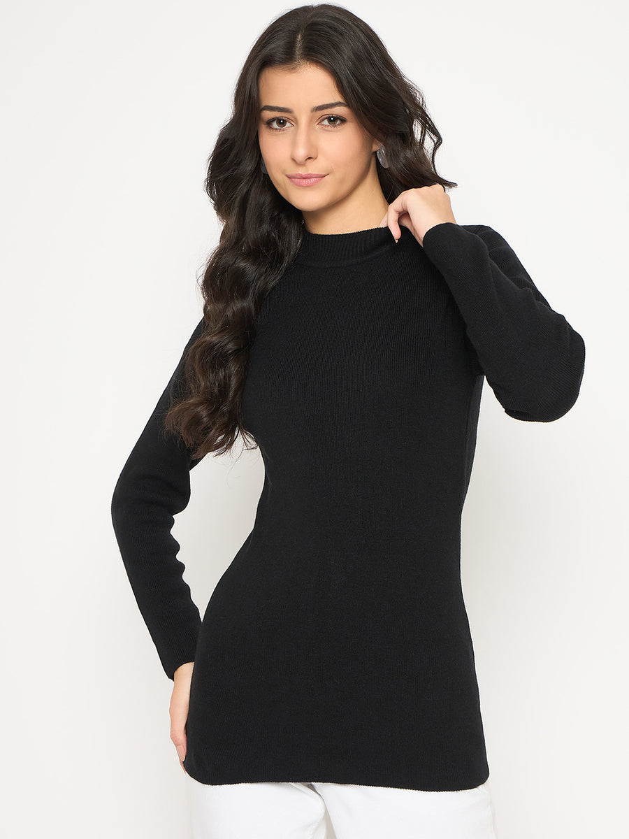 Madame Mock Neck Solid Acrylic Black Skeeve