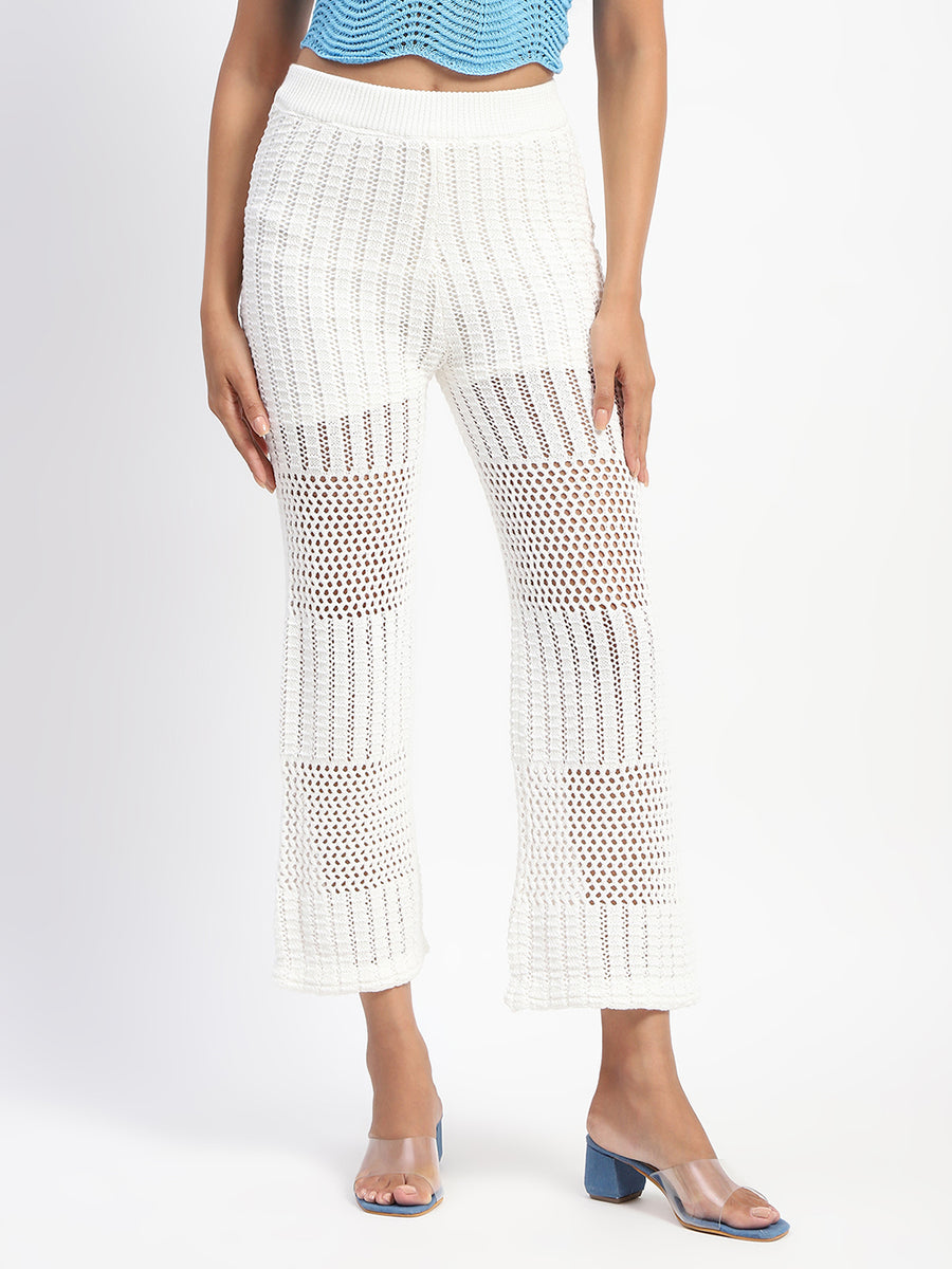 Madame Cotton Crochet Off- White Wide Legged Trousers