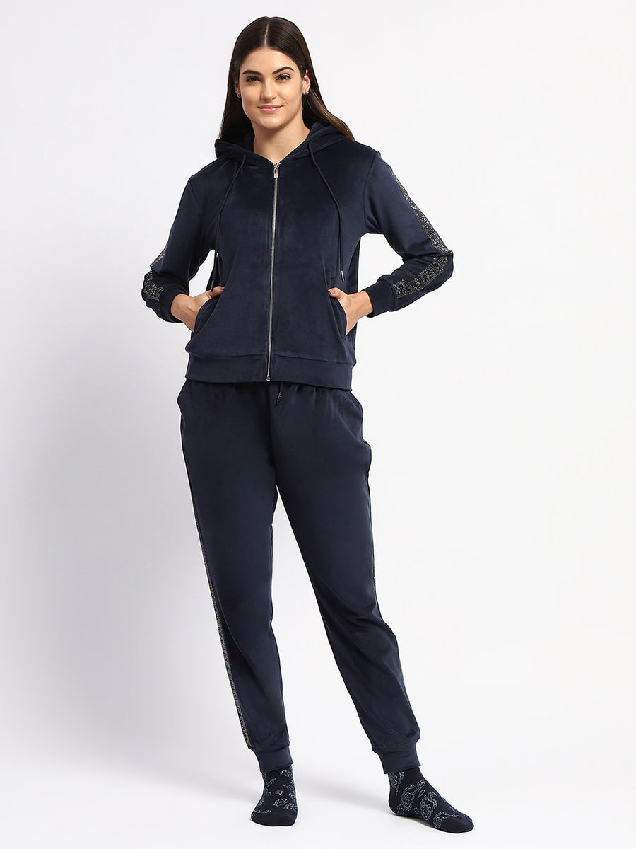 mSECRET Zipped Navy Blue Top and Bottom Night Suit