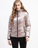 Madame Cuff Sleeve Rose Gold Zipped Quilted Puffer Jacket