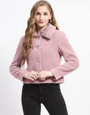 Madame Solid Purple Fur Neck Short Coat