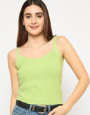 Madame Sleeveless Solid Green Sweater