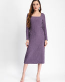 Madame Self Design Purple Midi Sheath Waffle Dress