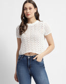 Madame Off White Crochet Top With Short Sleeves