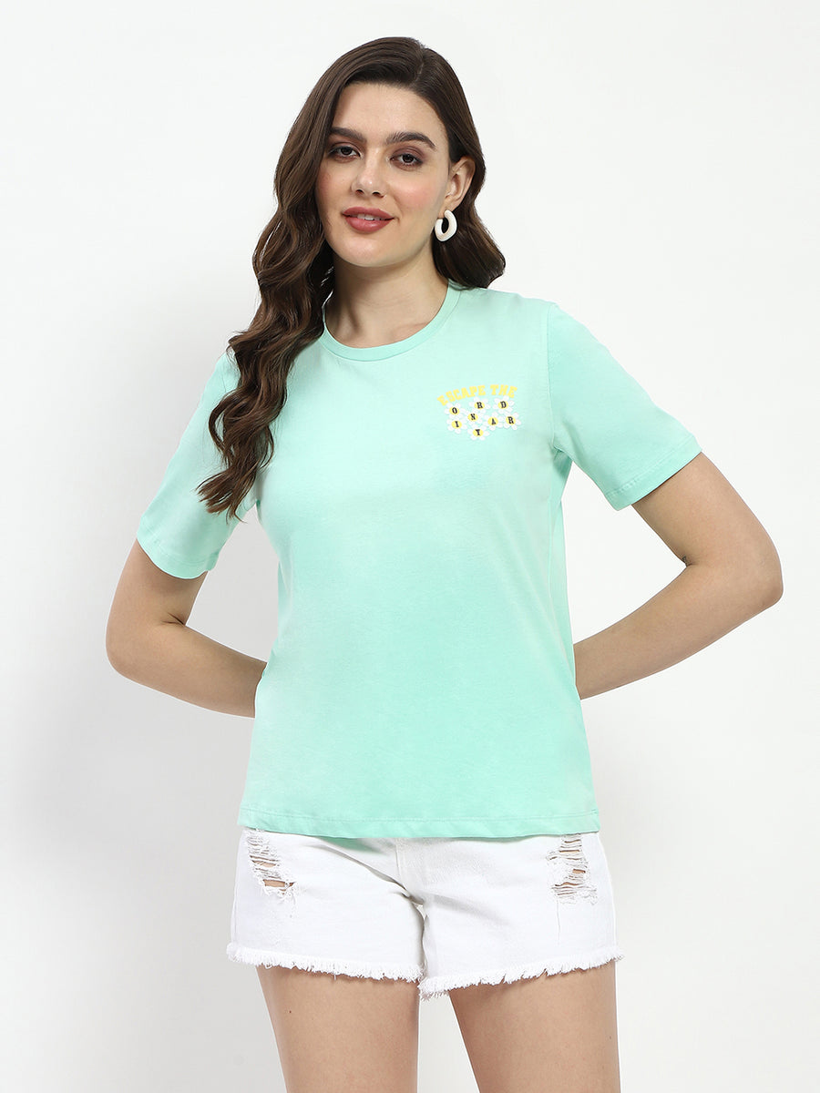 Madame 3D Print Monochromatic Cotton Mint T-Shirt