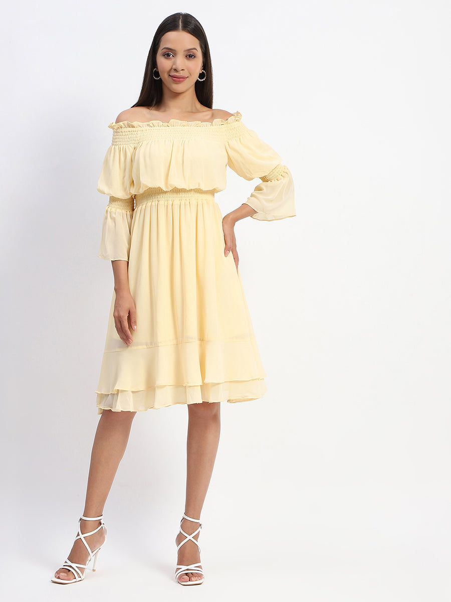 Madame Gathered Waist Off Shoulder Yellow Dress