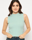 Madame Mock Neck Mint Green Sleeveless Sweater