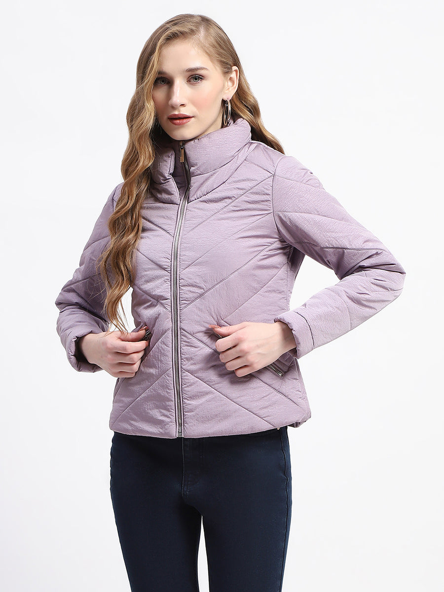 Madame Quilted High Neck Mauve Puffer Jacket