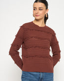 Madame Fringe Textured Chocolate Brown Cotton Sweater