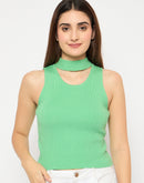 Madame Green Ribbed Sleeveless Cutout Sweater