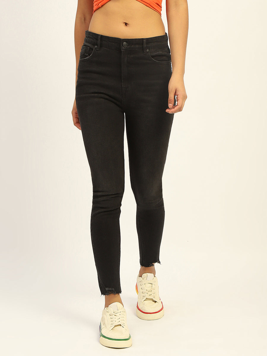 Madame Skinny Fit Raw Hem Cotton Black Denim