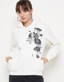 Madame Floral Print Adorned Cotton Blend White Sweatshirt