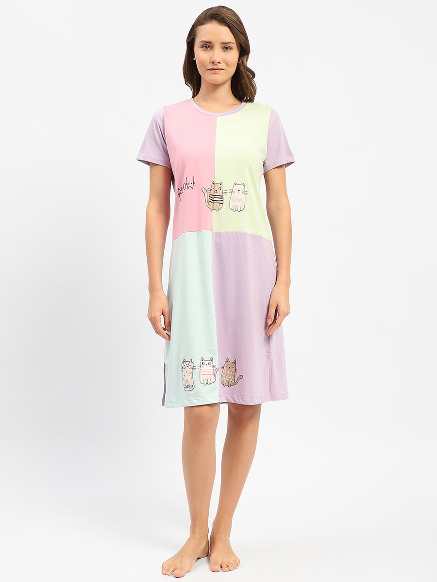 mSECRET Cotton Text and Graphic Printed Night Dress