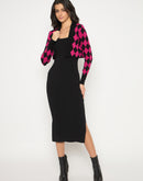 Madame Geometric Print Shrug and Solid Dress Magenta Ensemble