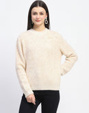 Madame Nylon Blend Full Sleeve Solid Beige Sweater