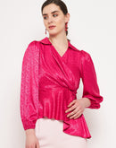 Madame Hot Pink Puff Sleeve Top