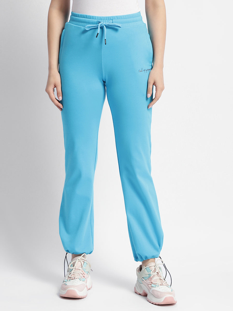 mSECRET Solid Blue Mid Rise Track pants