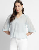 Madame Puffed Sleeve Dobby Sky Blue Top