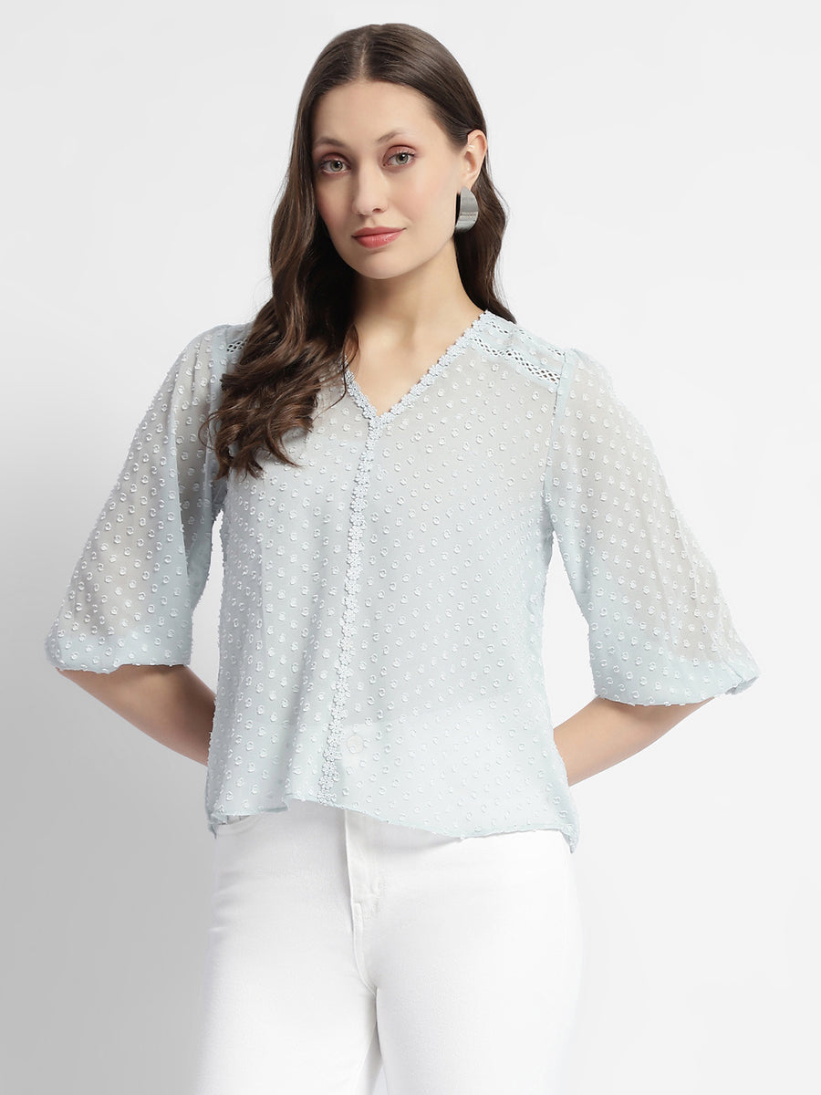 Madame Puffed Sleeve Dobby Sky Blue Top