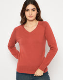 Madame V Neck Skinny Fit Rust Red Sweater