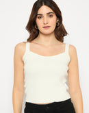 Madame Sleeveless Solid Off White Sweater