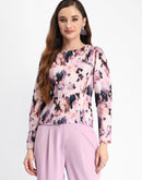 Madame Floral Print Full Sleeve Mauve Rayon Blend Top