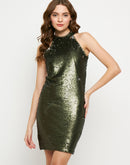 Madame Olive Reversible Sequin Halter Neck Dress