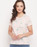 Madame Peach Round Neck Printed Cotton Top