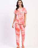 mSECRET Tie Dye Coral Typography Print Two Piece Night Suit