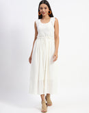 Madame Crochet Tie Wiast Beige Maxi Dress